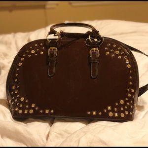 Burgundy faux patent leather handbag
